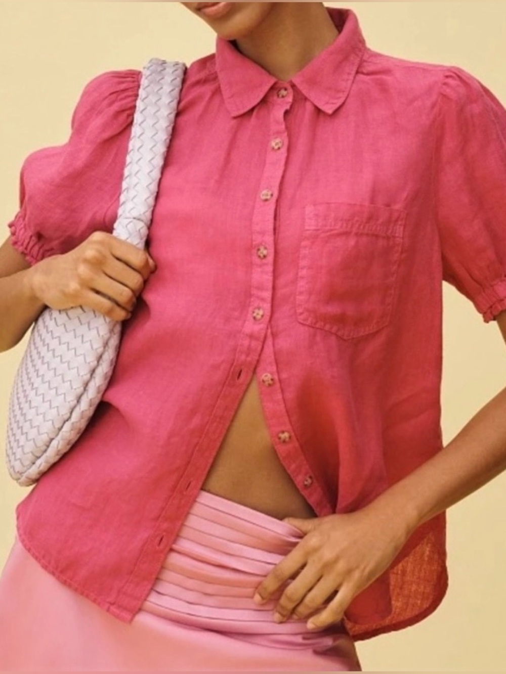 Anthropologie Pilcro Aly Puff-Sleeve Linen Blouse, Medium, EUC